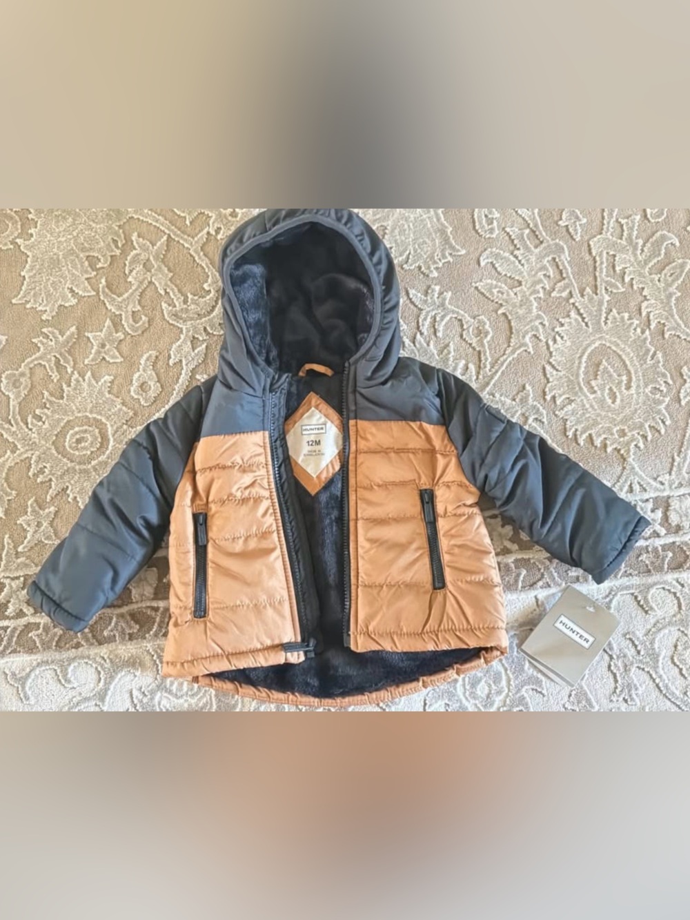 Hunter Toddler Hooded Puffer Jacket in Brown and Black